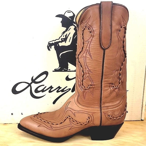 Larry Mahan Shoes - Larry Mahan Vintage Leather Tan Taupe Western Cowboy Cowgirl Boots